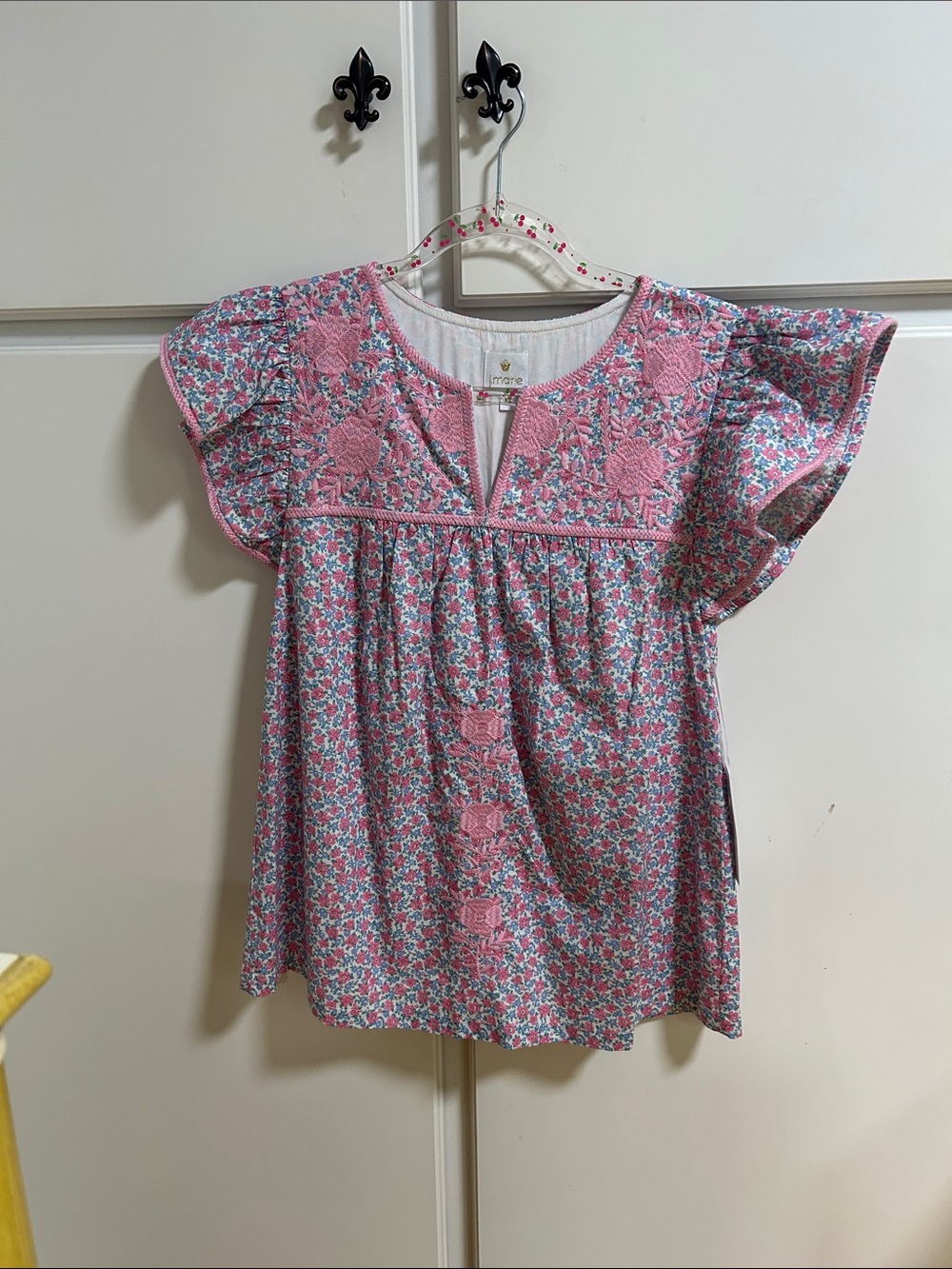 J.Marie Pink Floral Embroidered Flutter Sleeve Blouse NWT XS